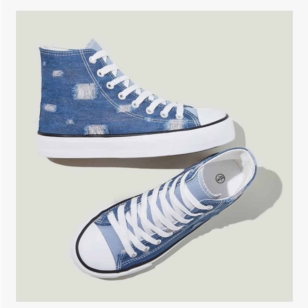 Sale! Two-tone Blue Denim High-Top Sneakers, size 7. New!